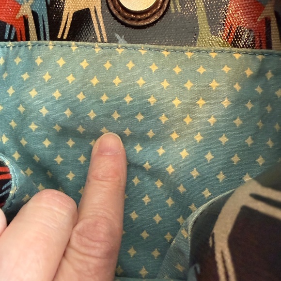 Fossil Brown Multi Giraffes Pattern Key-Per Crossbody Purse Coated Canvas Blue - Picture 11 of 16